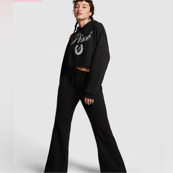 PINK Victoria's Secret Tops - PINK Victoria's Secret Black Long Sleeve Cropped Hoodie with Logo NWT